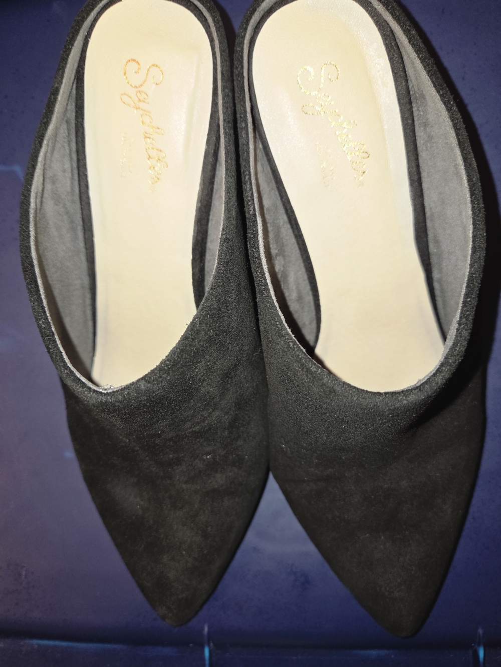 Seychelles Black Pointed-Toe Suede Mules